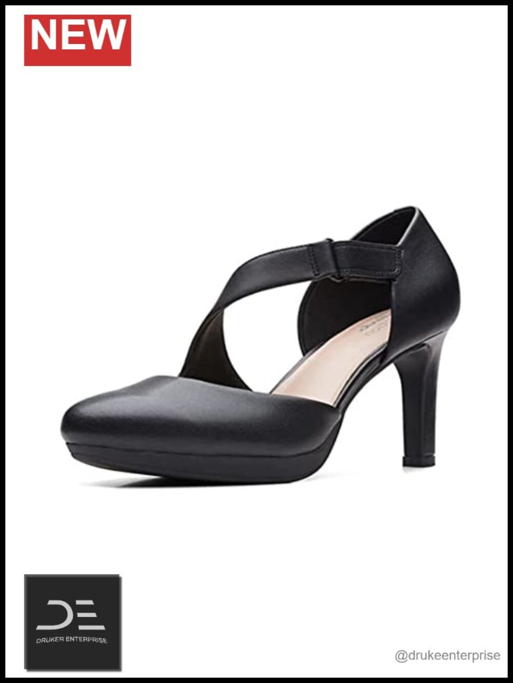 Clarks Women's Leather Stiletto Heel Pump, Cushioned Comfort, Adjustable Buckle